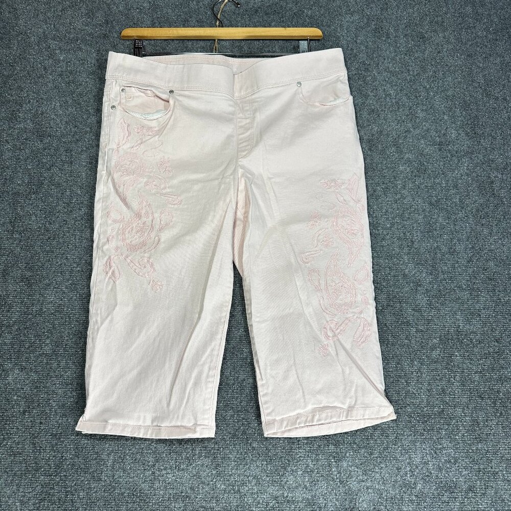 Gloria Vanderbilt Avery Pants Womens 12 Pink Cotton Stretch Crop Pull On Embroid